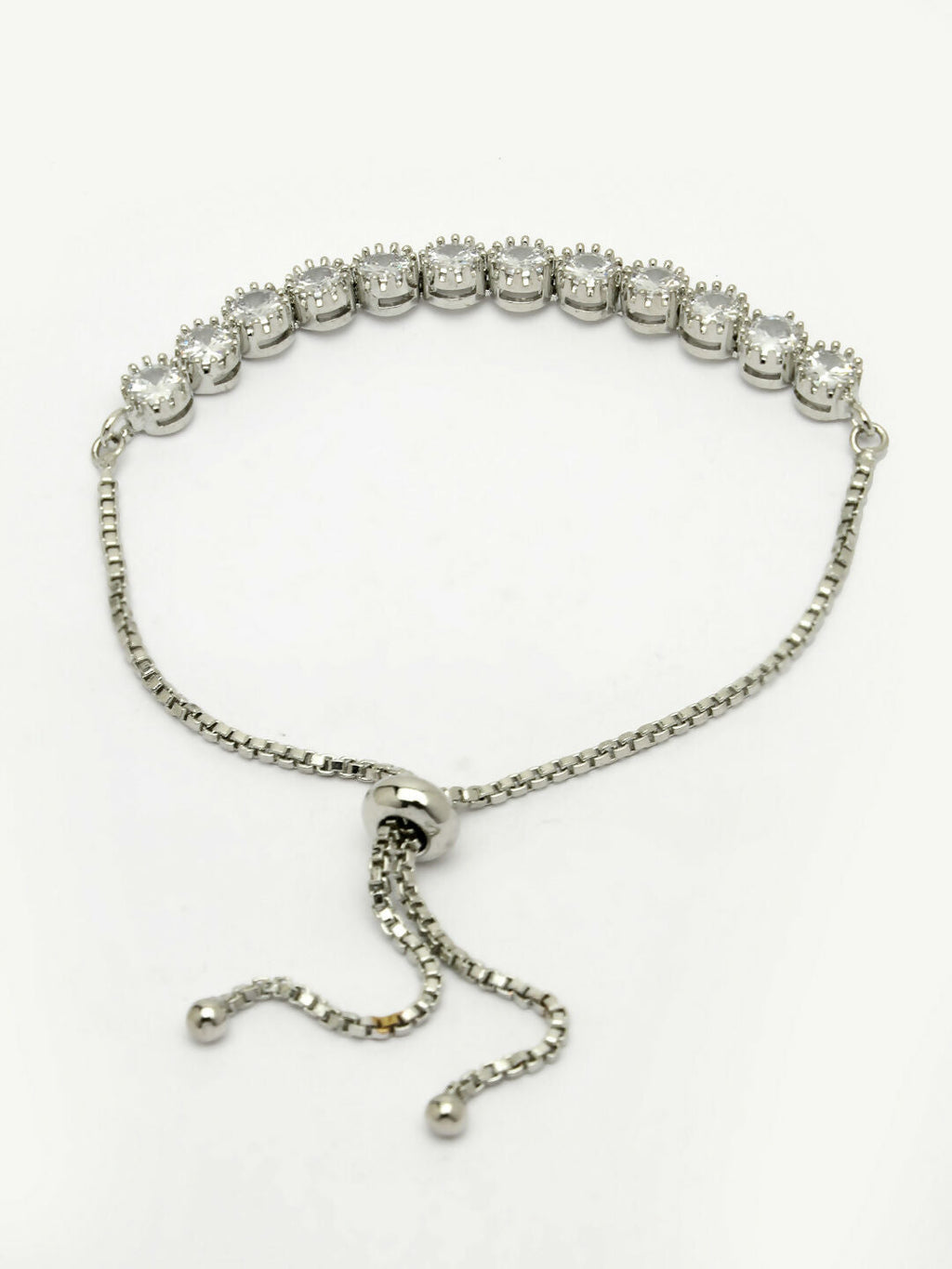 NVR Women Silver-Plated Handcrafted American Diamond Link Bracelet | Grab2Buy
