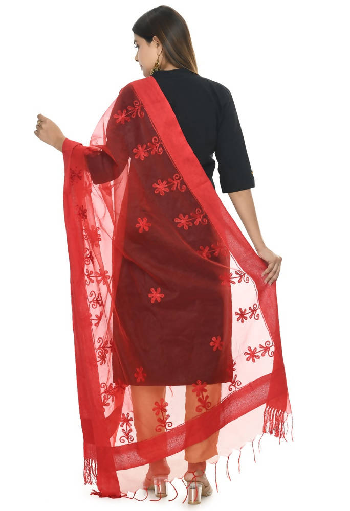 Mominos Fashion Red Orgenza Chikan Work Dupatta | Grab2Buy