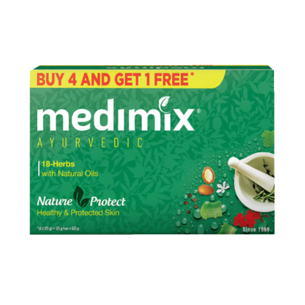 Medimix Ayurvedic Classic 18 Herbs Soap, 125 g (4 + 1 Offer Pack) | Grab2Buy