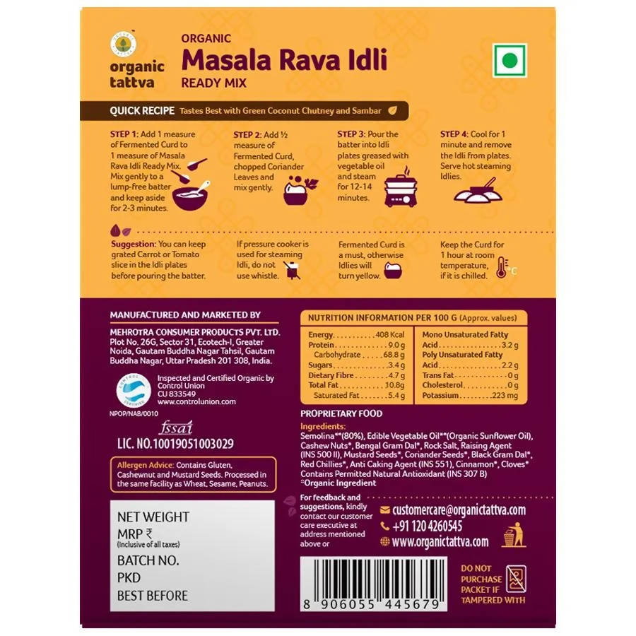 Organic Tattva Masala Rava Idli Ready Mix | Grab2Buy