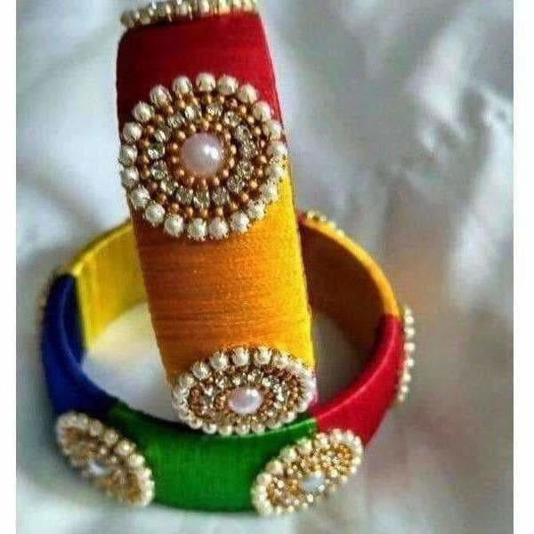 Multi Color Threaded with Multi Color Beads - Set of 2 Bangles | Grab2Buy