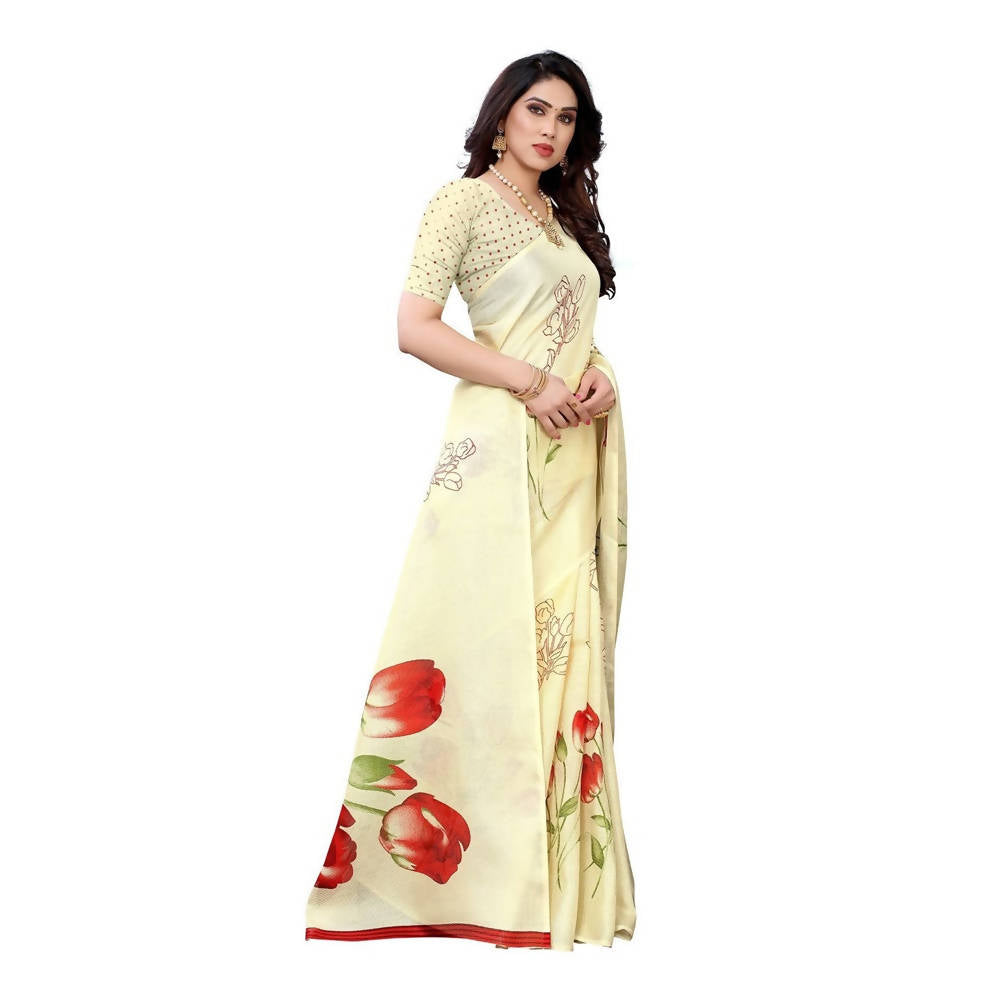 Vamika Printed Jute Silk Cream Saree (Elisa Cream) | Grab2Buy
