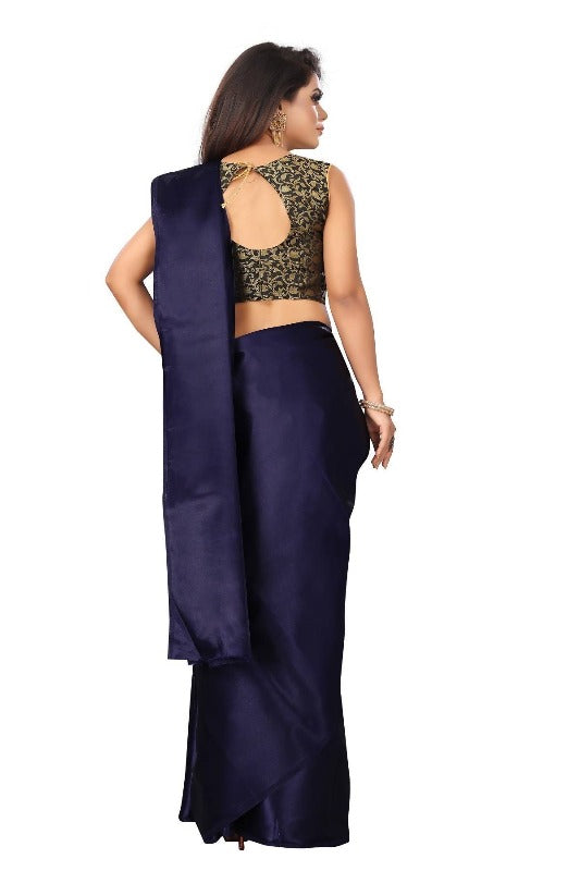 Vamika Navy Satin Designer Saree (PAVITRA NAVY) | Grab2Buy
