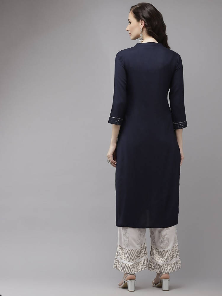 Yufta Women Navy Blue Regular Sequinned Kurta with Palazzo | Grab2Buy