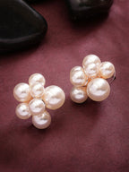 NVR Women's Gold Pearl Gold-Polished Circular Studs Earring | Grab2Buy