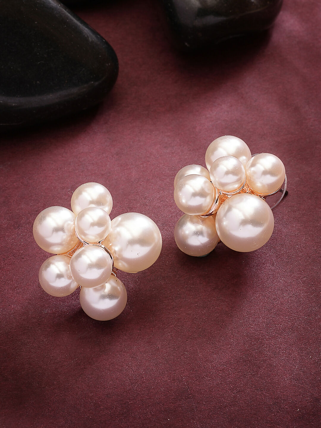 NVR Women's Gold Pearl Gold-Polished Circular Studs Earring | Grab2Buy