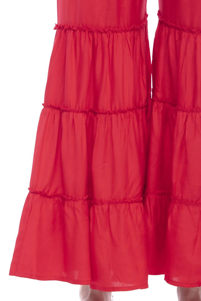 Mominos Fashion Reyon Cotton Red Palazzo | Grab2Buy