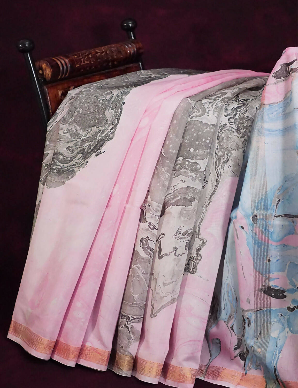 Shades Of Baby Pink And Cloud Blue Printed Chanderi Saree For Regular/Office Wear By Gayathri Reddy Designer Studio | Grab2Buy