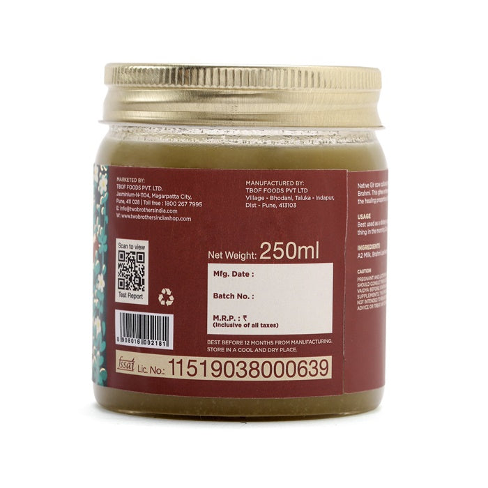 Two Brothers Organic Farms Brahmi Ghee | A2 Gir Cow Ghee (Brahmi) | Cultured Cow Desi Ghee | Curd-Churned Bilona Ghee | Pure, Natural, And Healthy | Grab2Buy