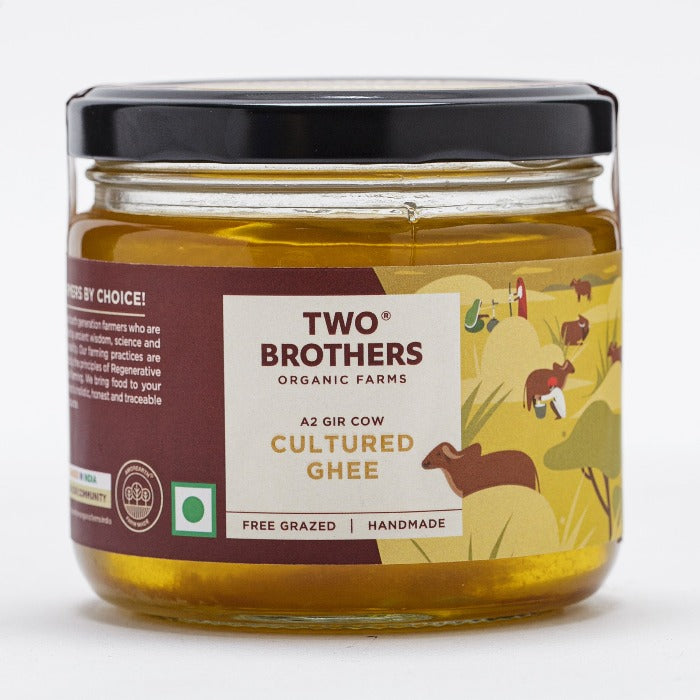 Two Brothers Organic Farms A2 Gir Cow Cultured Ghee | Cultured Cow Desi Ghee | Curd-Churned Bilona Ghee | Pure, Natural, and Healthy | Swadesiicart
