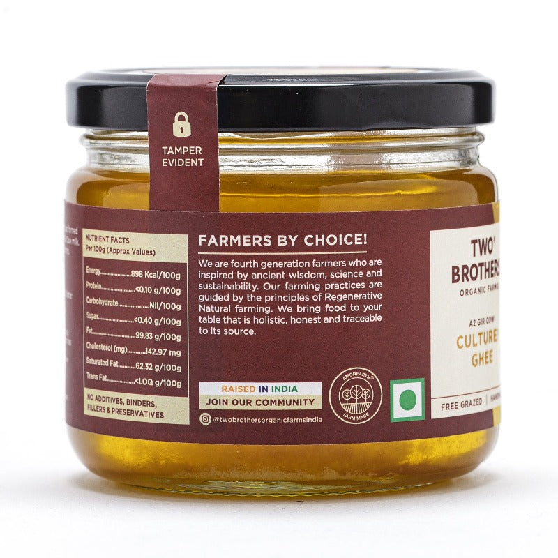Two Brothers Organic Farms A2 Gir Cow Cultured Ghee | Cultured Cow Desi Ghee | Curd-Churned Bilona Ghee | Pure, Natural, and Healthy | Swadesiicart