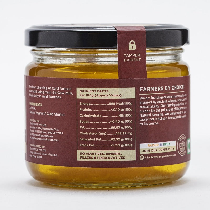 Two Brothers Organic Farms A2 Gir Cow Cultured Ghee | Cultured Cow Desi Ghee | Curd-Churned Bilona Ghee | Pure, Natural, and Healthy | Swadesiicart