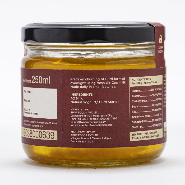 Two Brothers Organic Farms A2 Gir Cow Cultured Ghee | Cultured Cow Desi Ghee | Curd-Churned Bilona Ghee | Pure, Natural, and Healthy | Swadesiicart