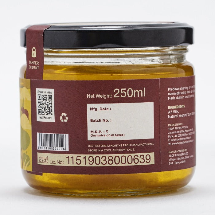 Two Brothers Organic Farms A2 Gir Cow Cultured Ghee | Cultured Cow Desi Ghee | Curd-Churned Bilona Ghee | Pure, Natural, and Healthy | Swadesiicart