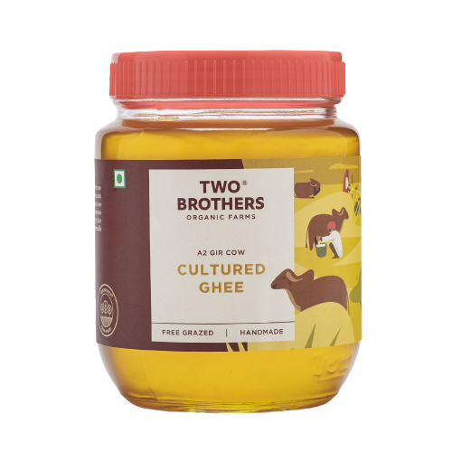 Two Brothers Organic Farms A2 Gir Cow Cultured Ghee | Cultured Cow Desi Ghee | Curd-Churned Bilona Ghee | Pure, Natural, and Healthy | Swadesiicart