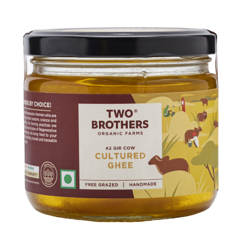 Two Brothers Organic Farms A2 Gir Cow Cultured Ghee | Cultured Cow Desi Ghee | Curd-Churned Bilona Ghee | Pure, Natural, and Healthy | Swadesiicart