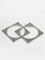 NVR Women's Set of 2 Silver-Toned Oxidized Square Shaped Bangles