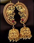 Jewel City Antique Gold Peacock Temple Jhumka Earrings Ruby & Emerald Traditional Earrings Handcrafted South Indian Bridal Jewelry | Grab2Buy