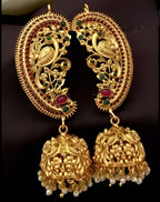 Jewel City Antique Gold Peacock Temple Jhumka Earrings Ruby & Emerald Traditional Earrings Handcrafted South Indian Bridal Jewelry | Grab2Buy