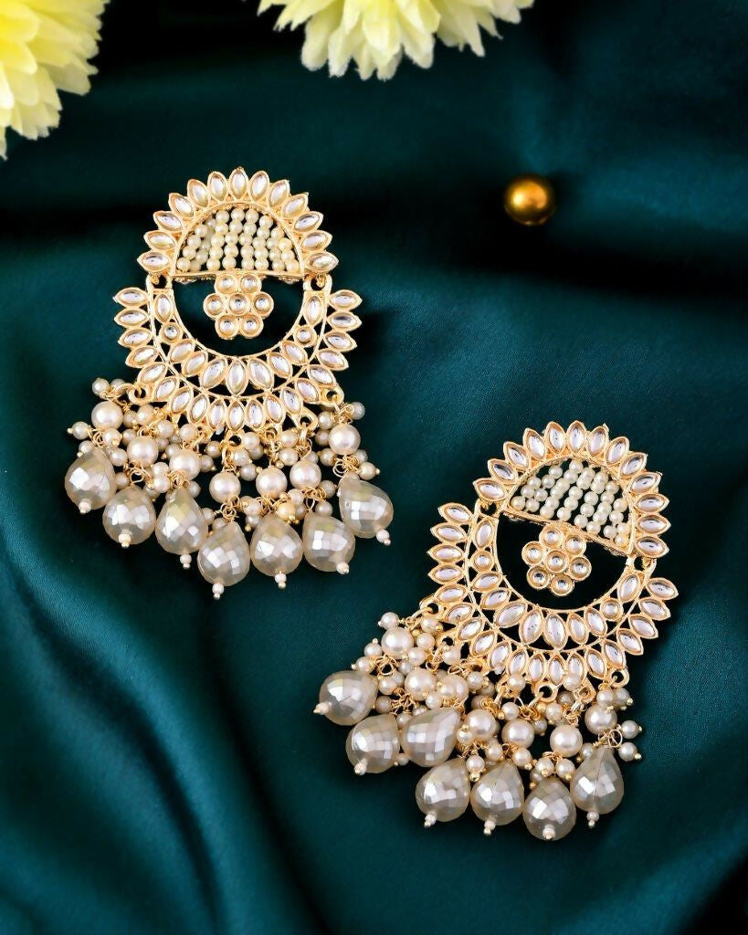 VOJ Gold-Polished Pearl Studded Chandbali Earrings | Grab2Buy