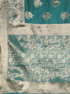 Kalamandir Peacock Print Sea Green Silk Blend Saree | Grab2Buy