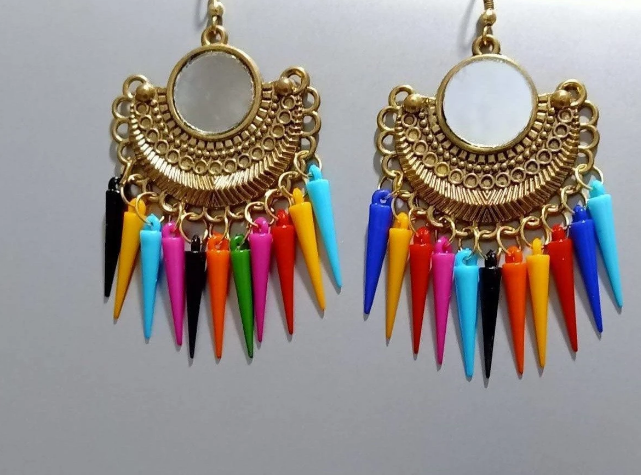 MS Fashion India Artistic Half Moon Oxidized Multi Color Brass Drops Earrings | Grab2Buy