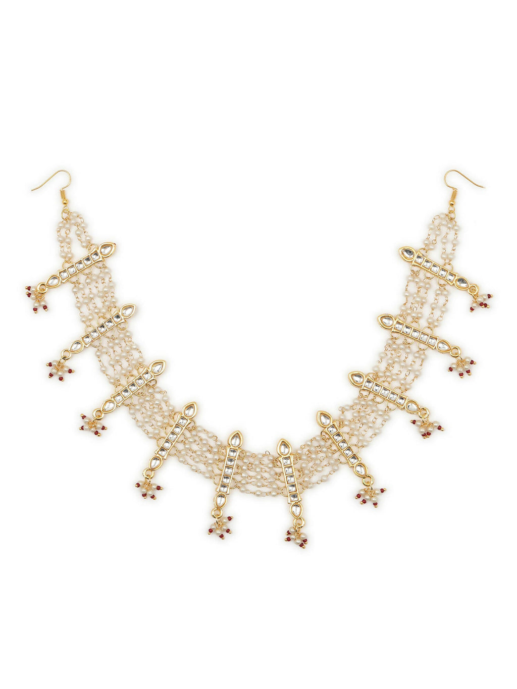 White Gold-Polished Kundan-Studded Beaded Matha Patti - Ruby Raang | Grab2Buy