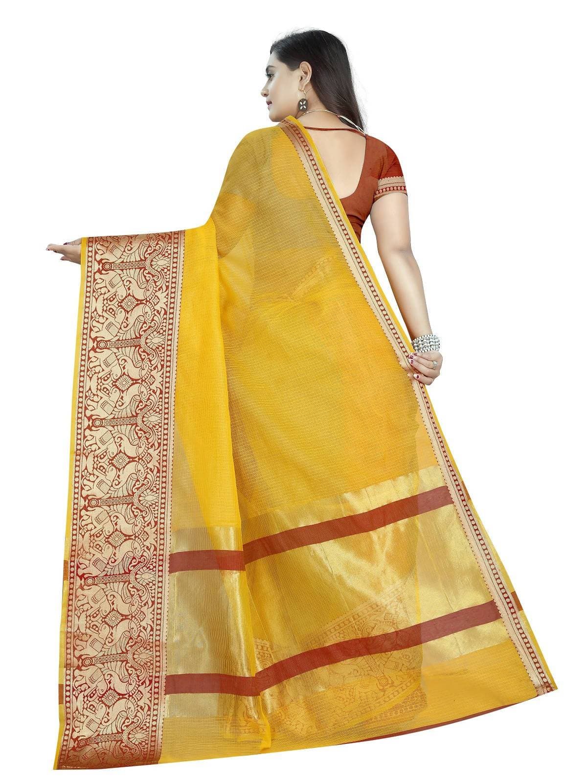 Vamika Banarasi Jaquard Yellow Weaving Saree | Grab2Buy