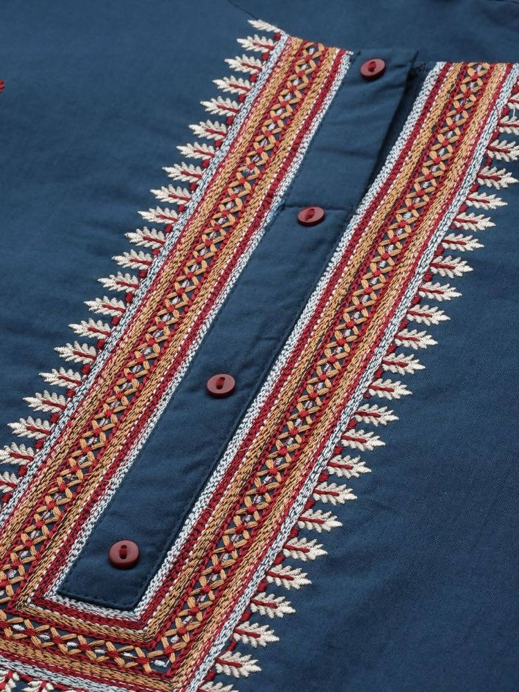 Yufta Navy Blue and Maroon Embroidered Kurta Palazzo Set | Grab2Buy