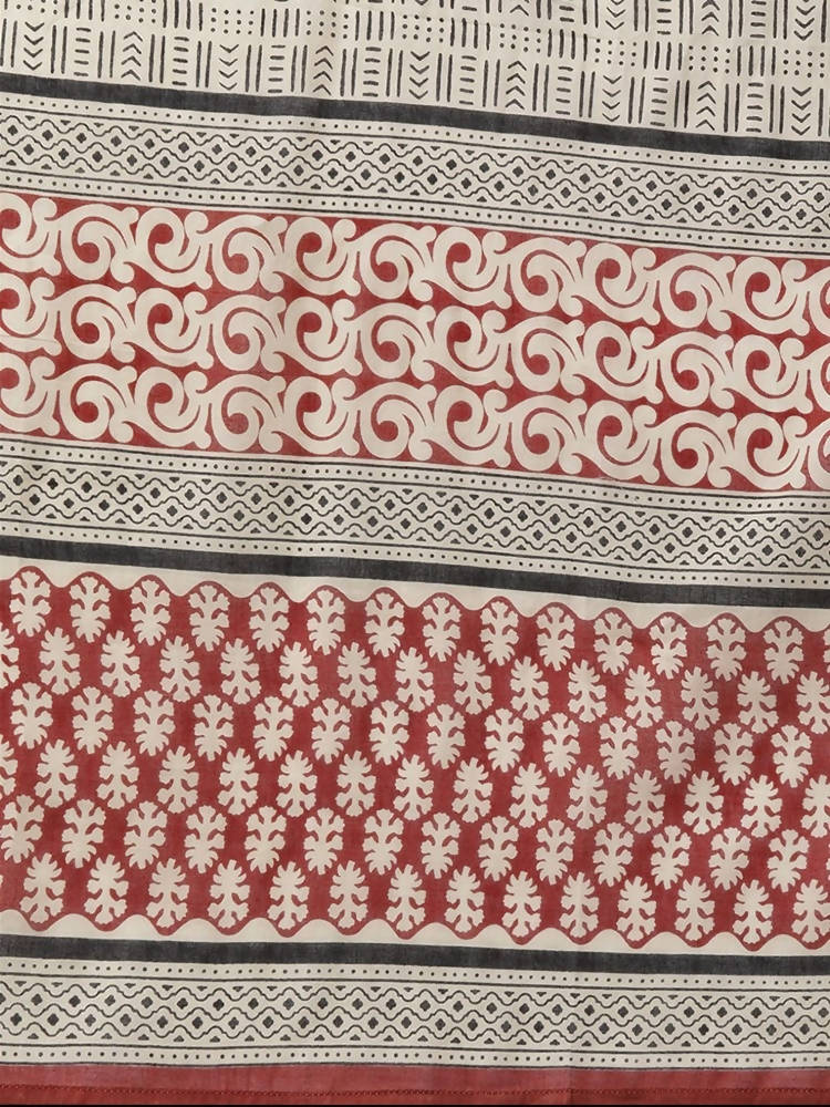 Yufta Women Rust Red and Beige Print Pure Cotton Kurta with Trouser and Dupatta | Grab2Buy