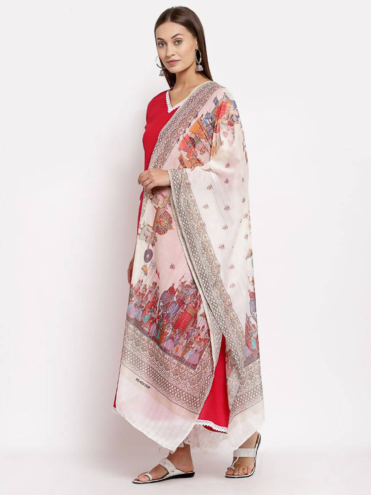 Myshka Women's Pink Cotton Solid 3/4 Sleeve V Neck Casual Kurta Dupatta Set | Grab2Buy