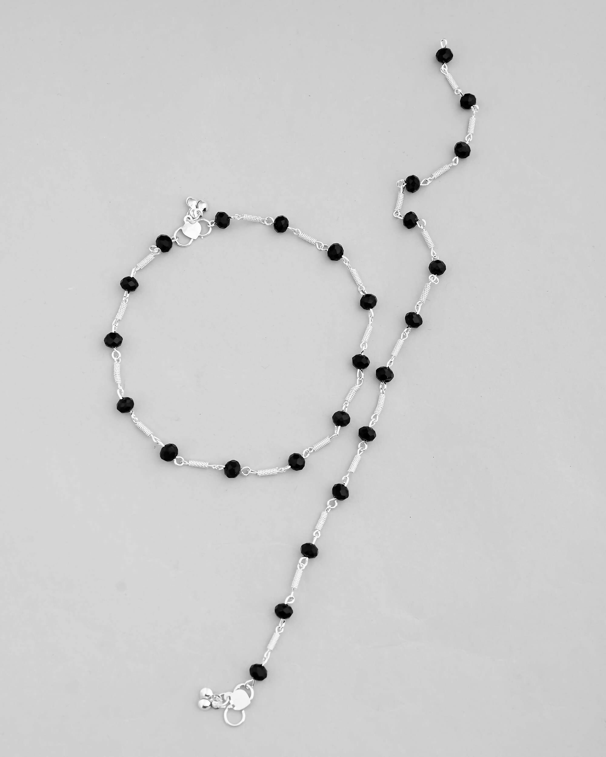 VOJ Set of 2 Silver Plated With Black Beads Anklet | Grab2Buy