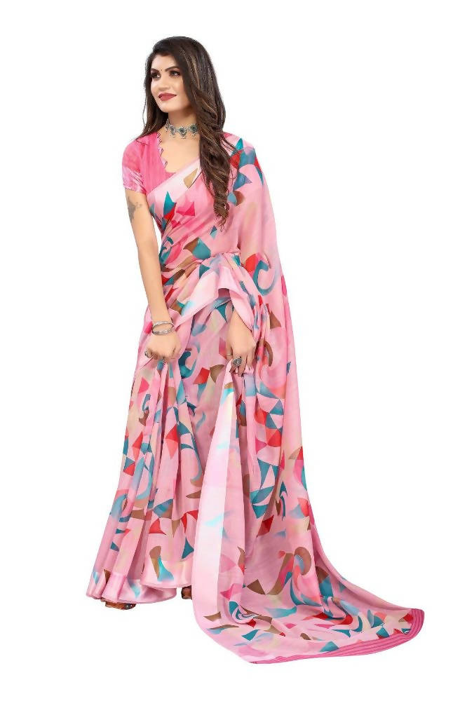 Vamika Pink Linen Satin Border Saree | Grab2Buy