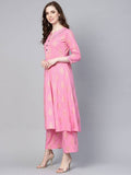 Yufta Women Pink & Golden Printed Kurta with Palazzo | Grab2Buy