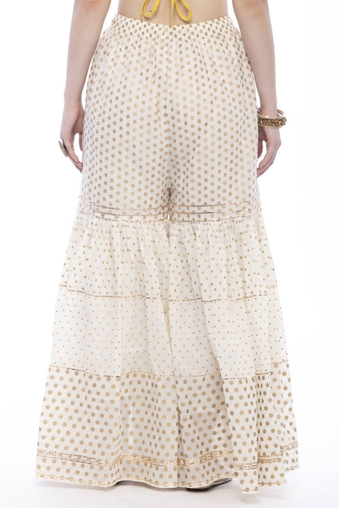 Mominos Fashion Trendy Cotton Off White Gold Print With Gota Sharara | Grab2Buy