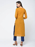 Aniyah Cotton Color Block Straight Kurta In Mustard Color (AN-102K) | Grab2Buy
