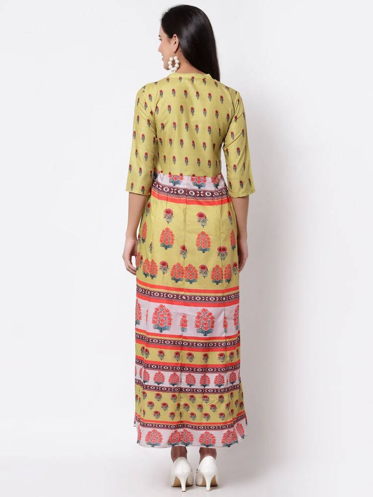 Myshka Women's Multi Cotton Printed 3/4 Sleeve Mandarin Neck Casual Dress | Grab2Buy