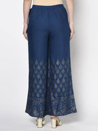 Aniyah Rayon Blue Color Gold Print Flared Slip-On Palazzo (AN-209K) | Grab2Buy