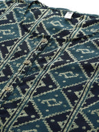 Yufta Teal Blue & Black Printed Pure Cotton Kurta with Palazzo | Grab2Buy