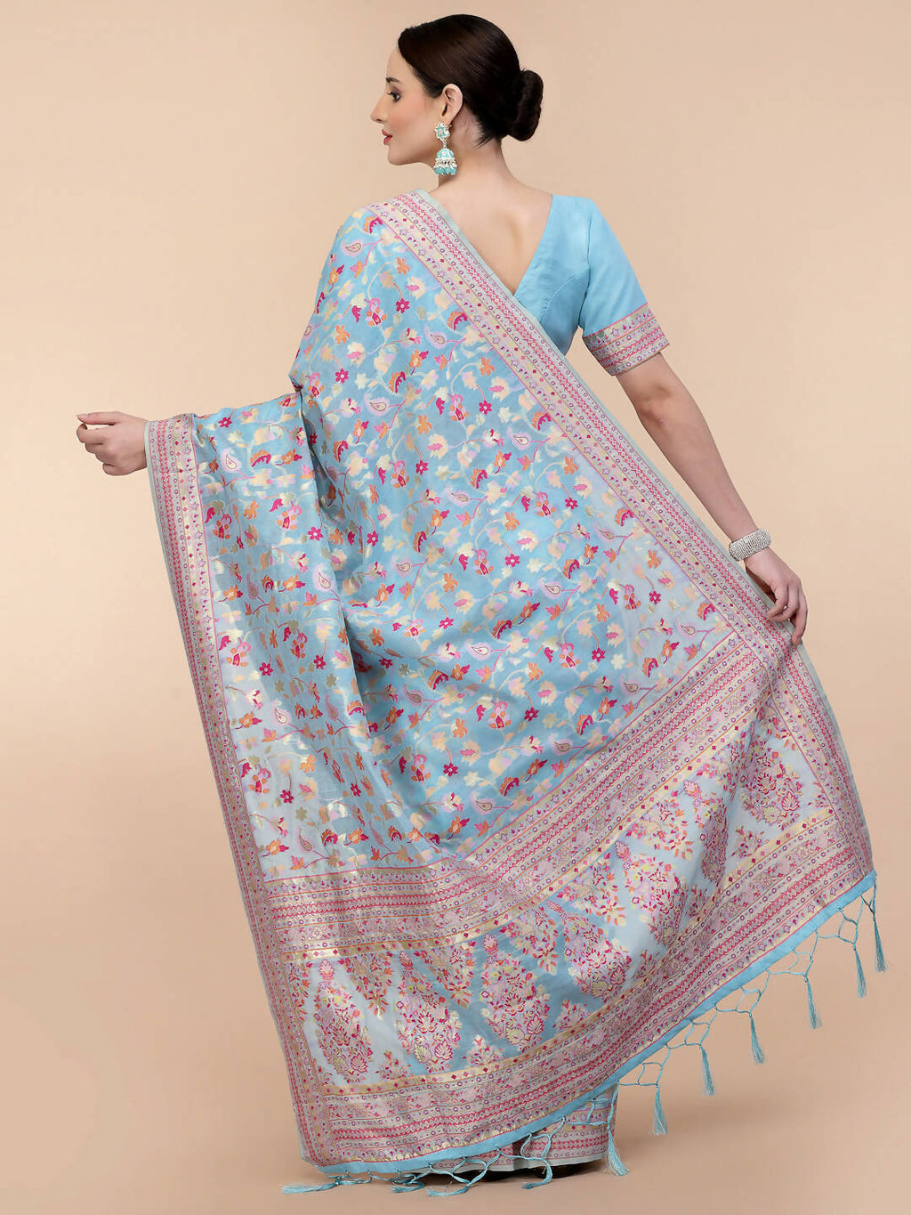 Blue Silk Blend Woven Design Saree With Unstitched Blouse Piece - Aloki | Grab2Buy
