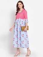 Myshka Women's Multi Printed Cotton Blend 3/4 Sleeve Shirt Coller Casual Dress | Grab2Buy
