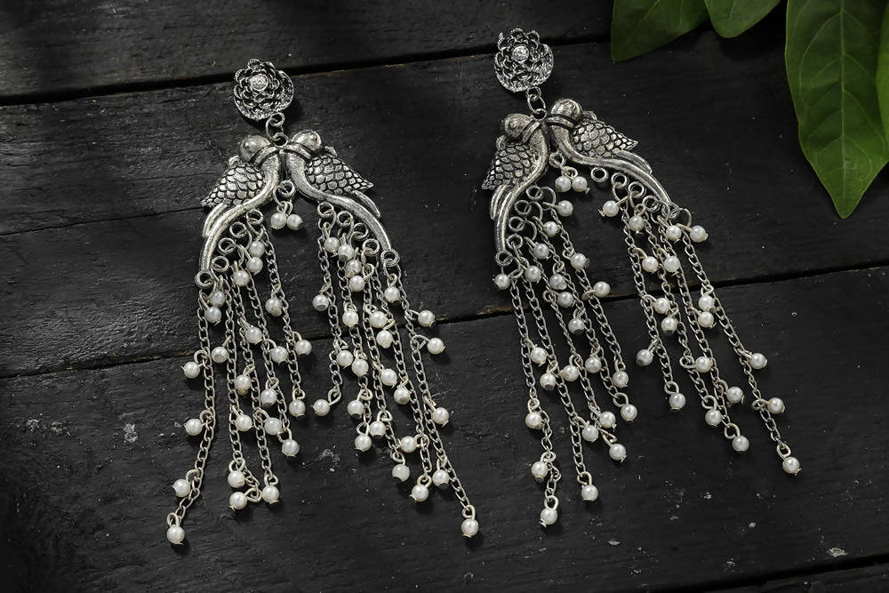Mominos Fashion Johar Kamal Silver-Plated Oxidised Parrot Design Earrings | Grab2Buy