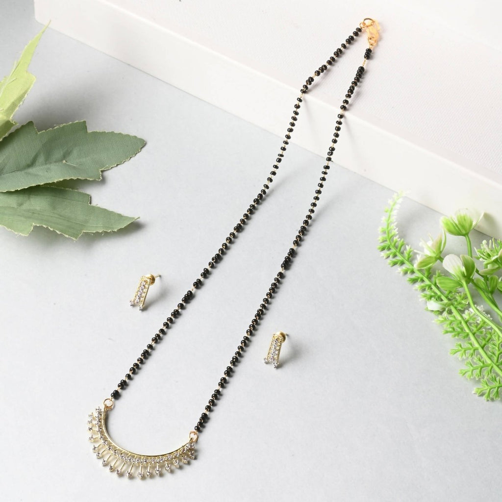 AanyaCentric Gold-Polished Mangalsutra with Pendant, 2 Pair Earrings | Grab2Buy