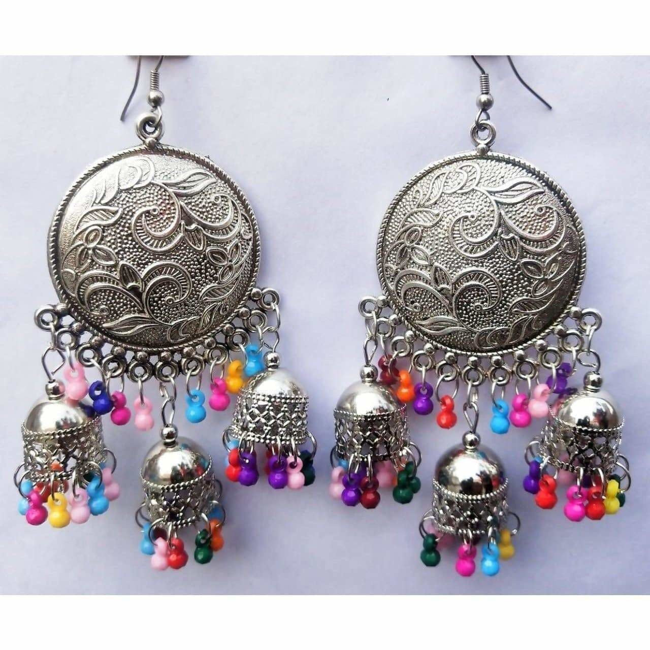 MS Fashion India Muskan Fancy Glass Pearl Silver Tone Chandbali Jhumka Round Earrings | Grab2Buy