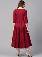 Yufta Women Maroon Embroidered Tiered Anarkali Kurta | Grab2Buy