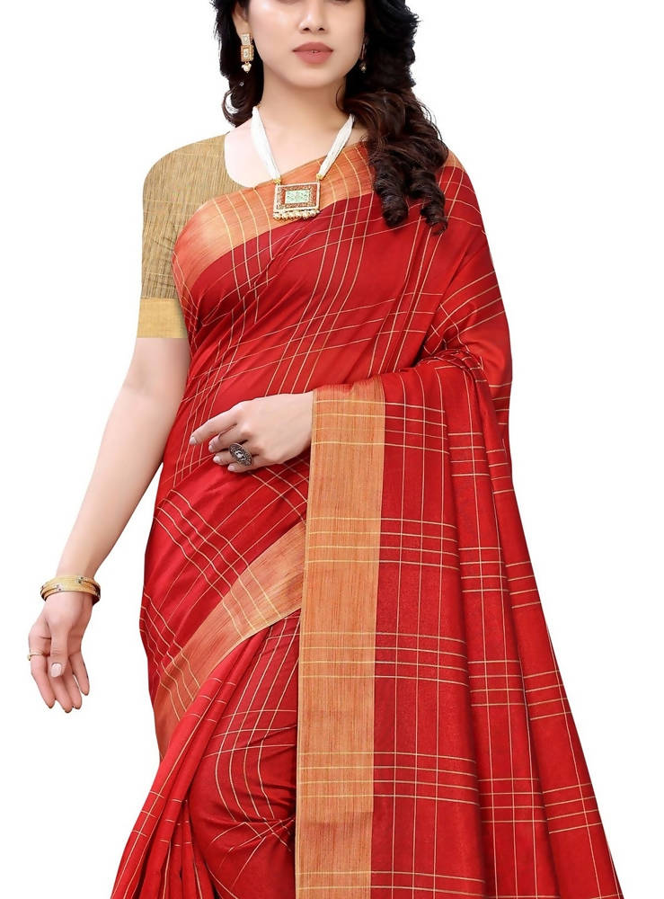 Vamika Red Cotton Silk Weaving Saree (Anaya Red) | Grab2Buy