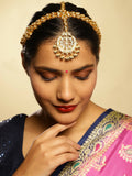 Gold-Polished White Kundan-Studded Pearl Beaded Matha Patti - Ruby Raang | Grab2Buy