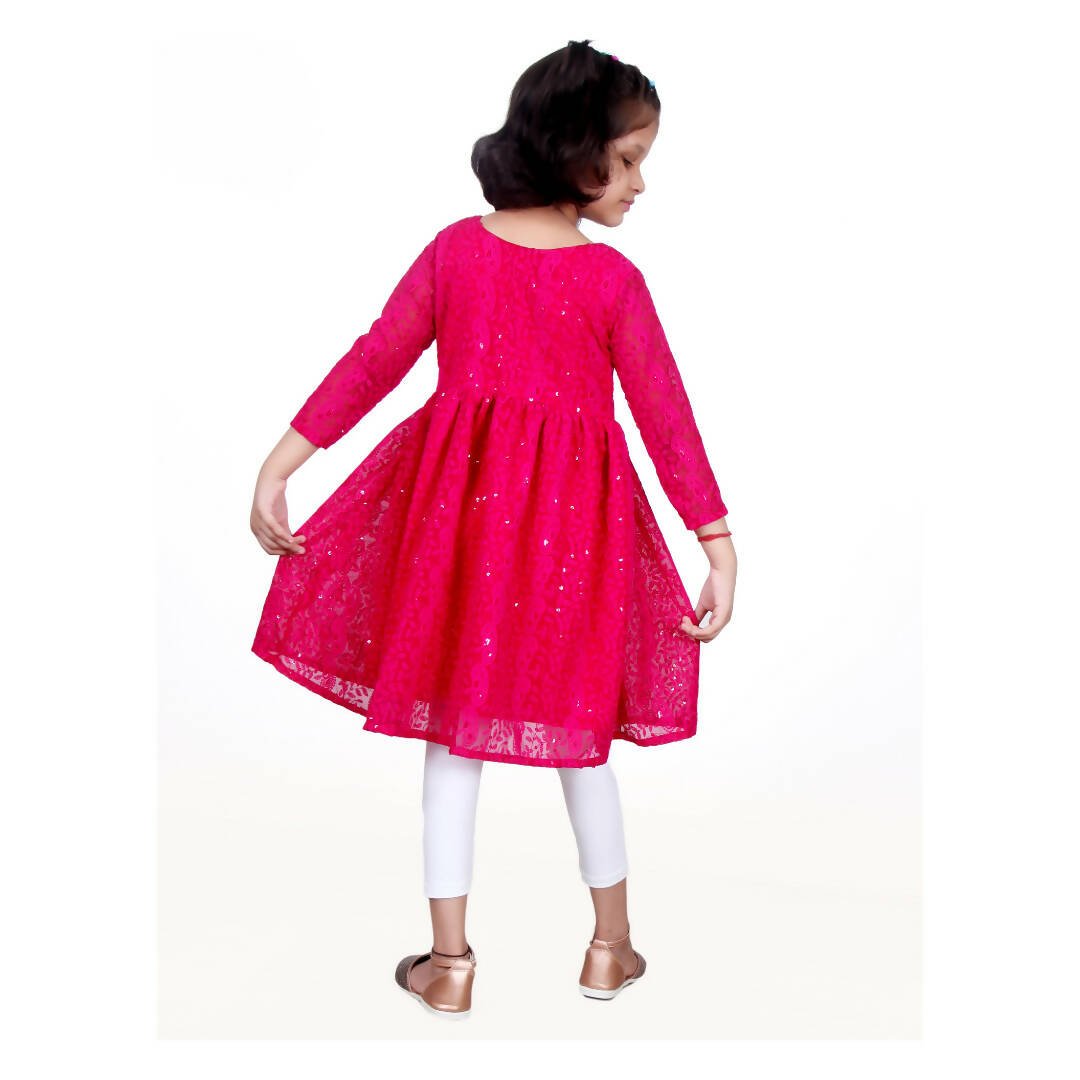 Akarshan viscose Lukhnowi Chikankari Anarkali kurta with leggings - Pink | Grab2Buy