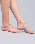 VOJ Set of 2 Silver Plated With Black Beads Anklet | Grab2Buy