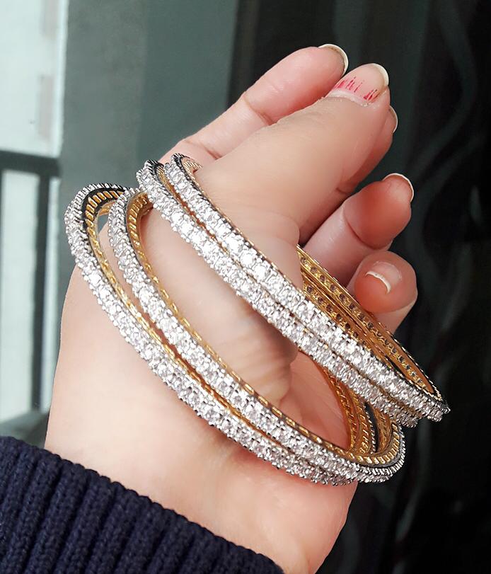Gold-Polished Alloy Designer Green Combo Of Ad Bangles - The Pari